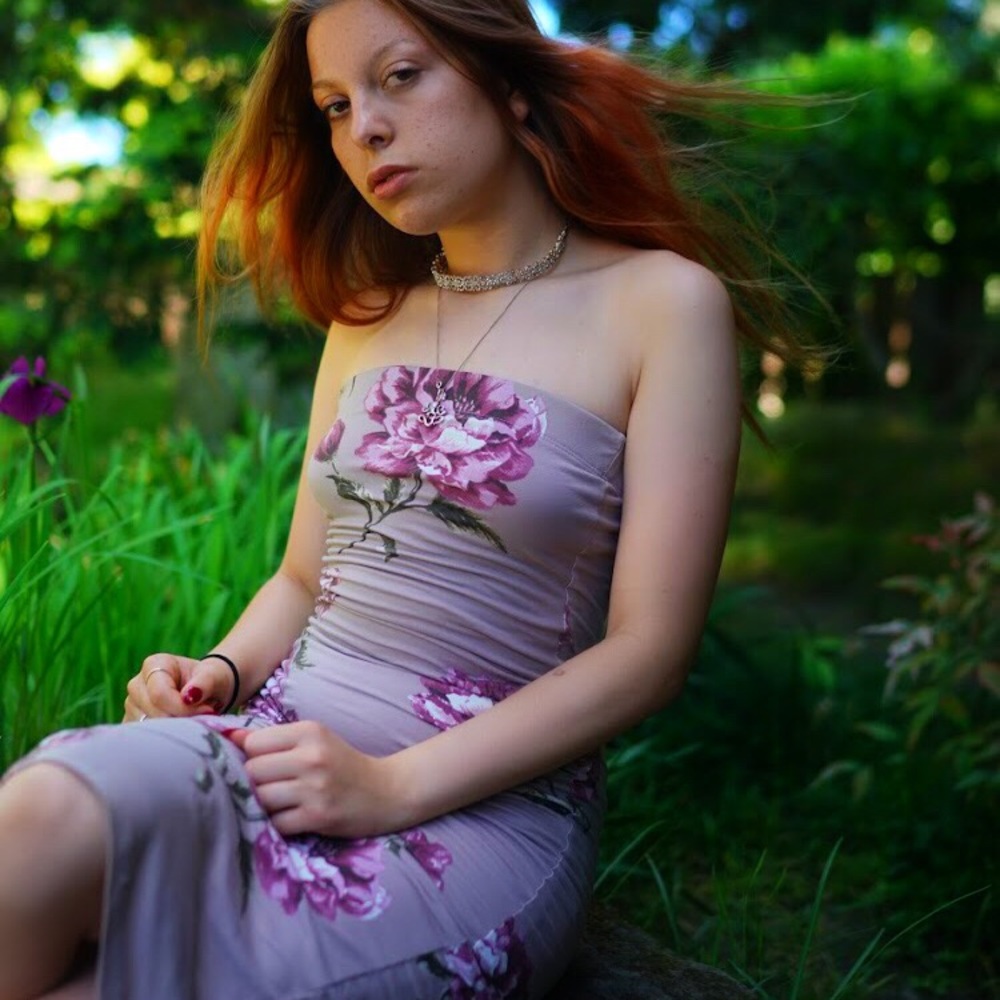 Floral pattern strapless dress